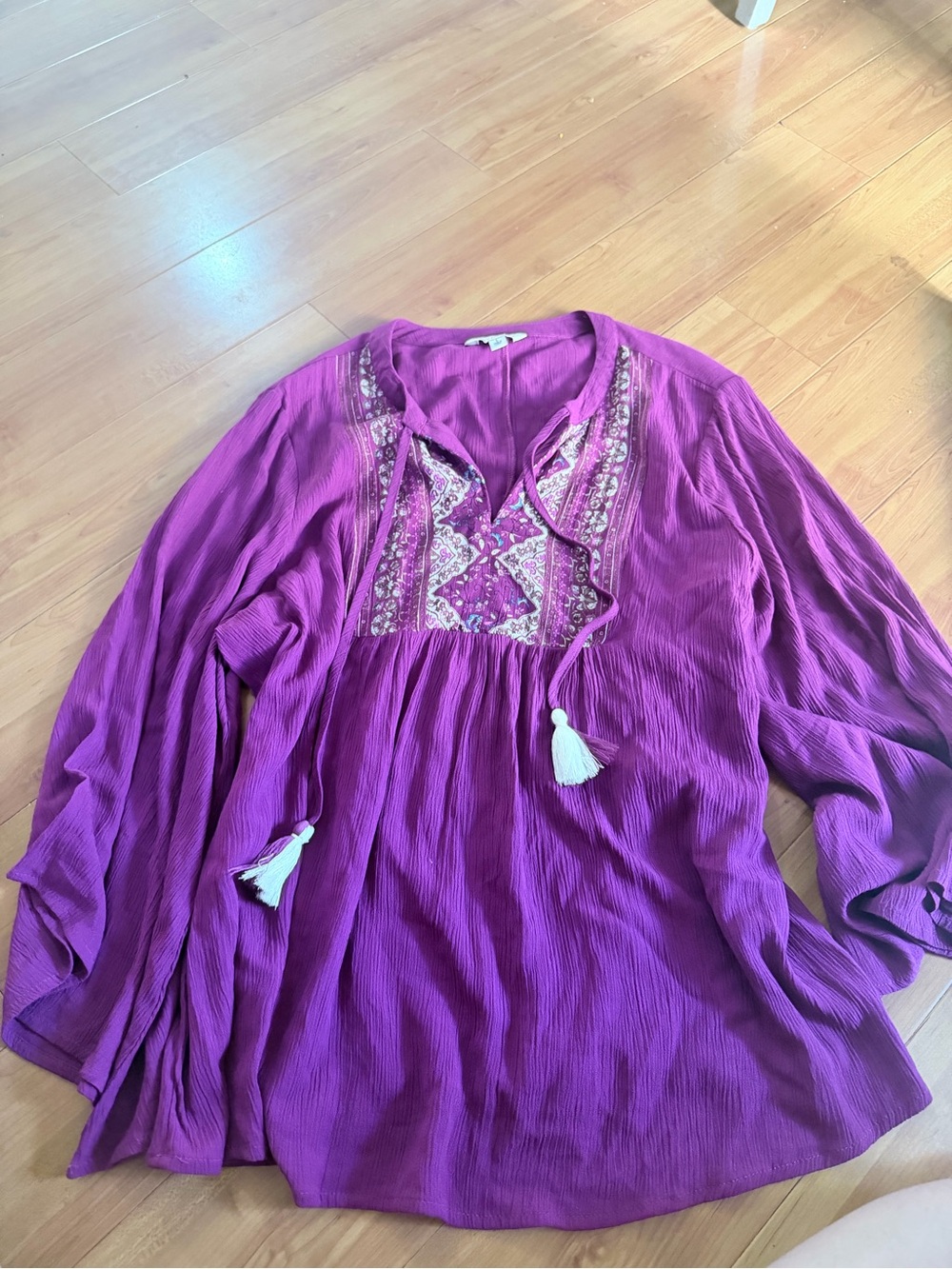 Frye Magenta Embroidered Boho Peasant Blouse